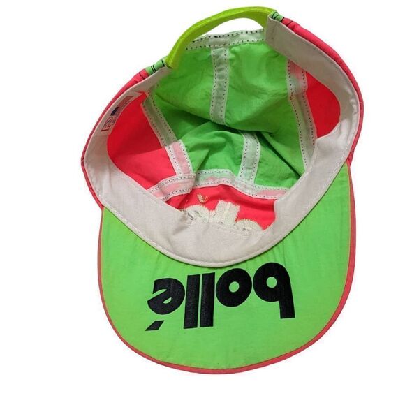 Bolle Sunglasses 5 Panel Neon Pink Green Adjustable Hat Cap USA Made Vintage 90s - Picture 4 of 5